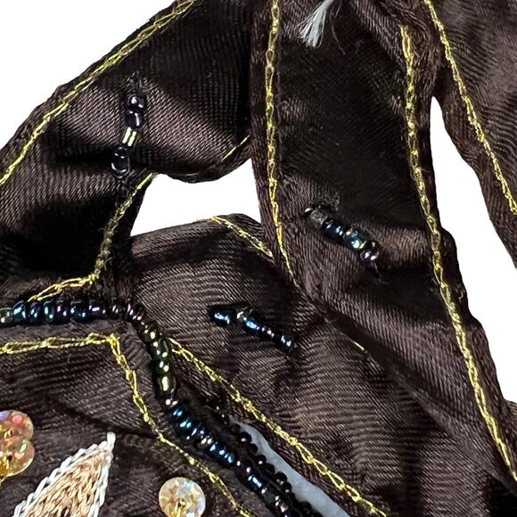 K&K VTG Table Tops Chocolate Brown Satin Floral Embroidered Sequin Shoulder Bag - Picture 7 of 13